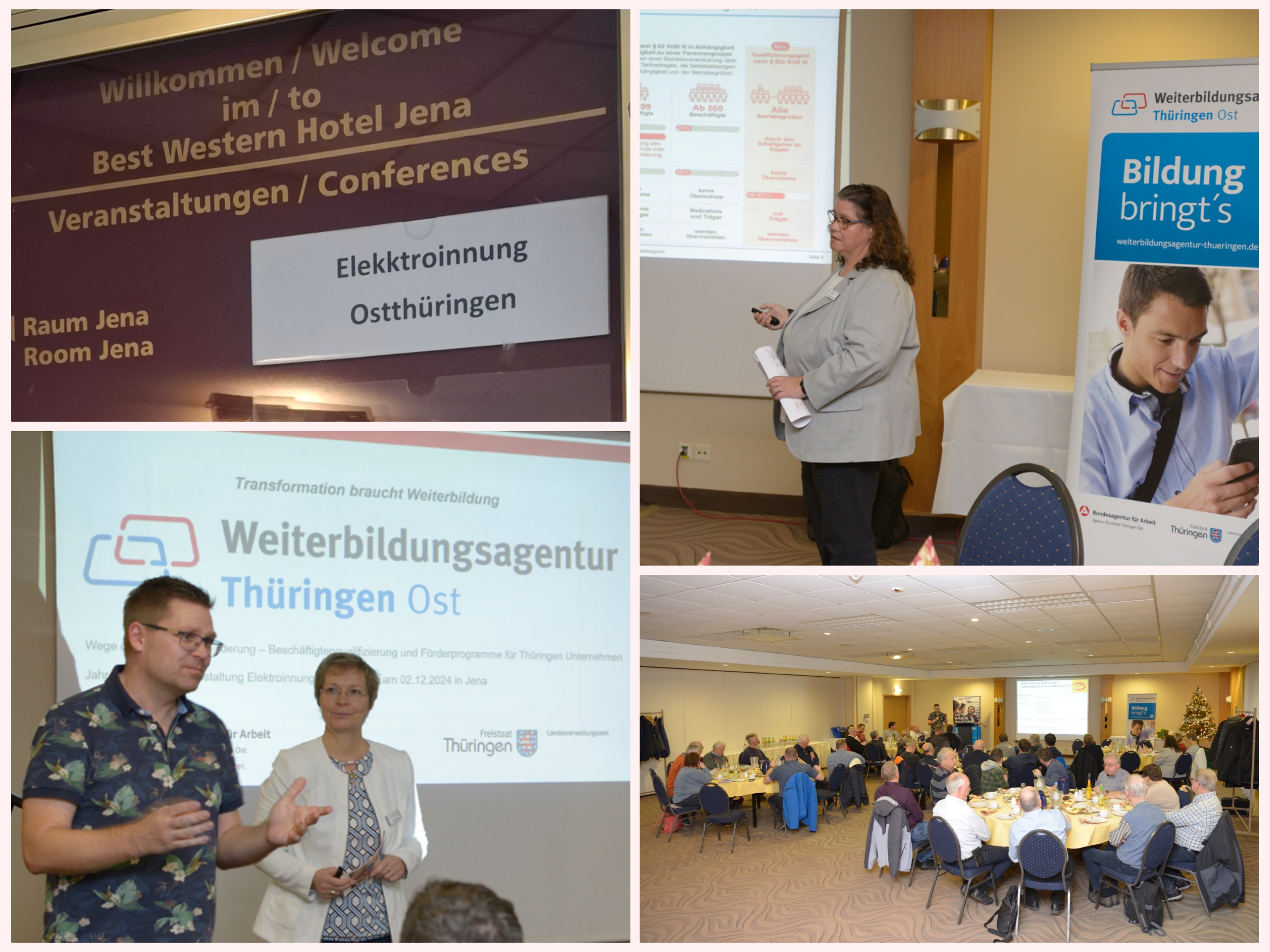 Personen halten Vorträge auf der Jahresabschlussveranstaltung der Elektroinnung